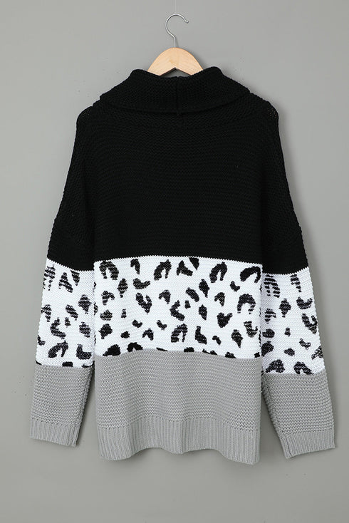 Turtleneck Splicing Chunky Knit Pullover Sweater